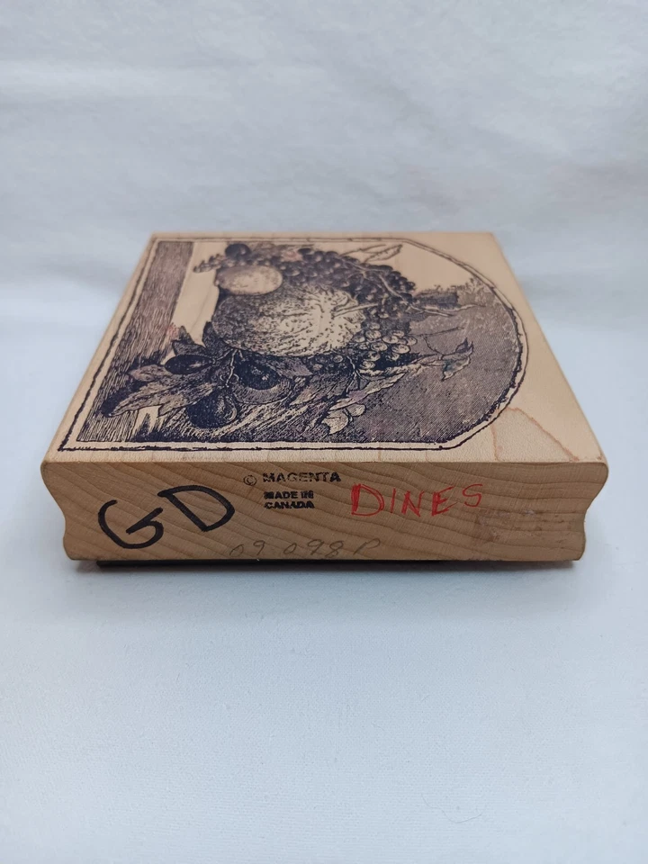 Пурпурная фруктовая рамка яблочный виноград листья деревянный смонтированный резиновый штамп - Изображение 3 из 4