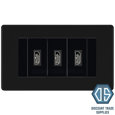 BG Nexus Flatplate Screwless Matt Black 3 Gang HDMI Buchse Black Insert