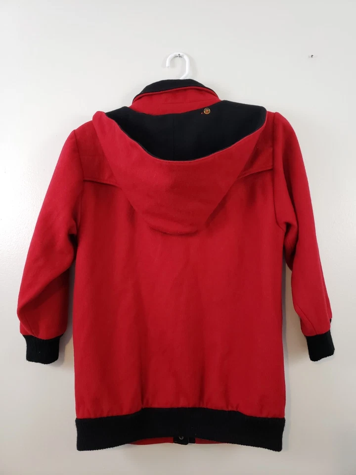(9) CHAQUETA DE COLECCIÓN Y2K MORERA CALLE MUJER TALLA M ABRIGO DE LANA ROJO CON CAPUCHA CREMALLERA Foto 4 de 4