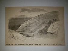 Boceto impreso Camp Hill Shenandoah Valley Harper's Ferry 1882 Guerra Civil