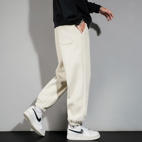 Men's Jogger Pants Casual Loose Corduroy Sports Sweatpants Lace Up Trousers - Picture 8 of 13