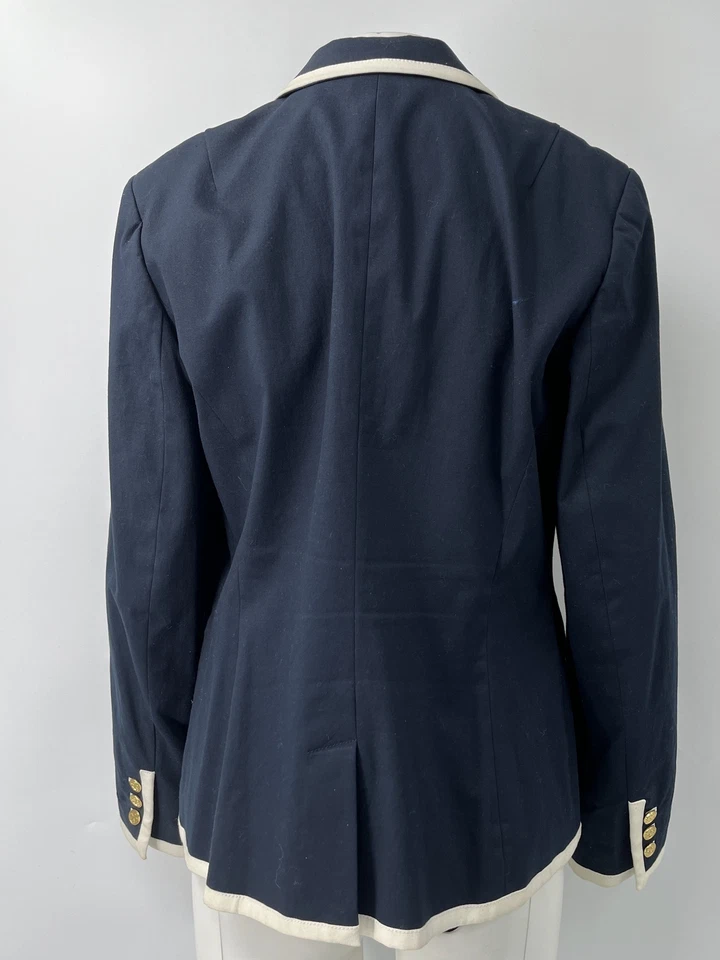 Chaqueta Blazer Tory Burch Azul Marino Doble Pecho Botones Dorados con Borde Blanco talla 14 Foto 4 de 4