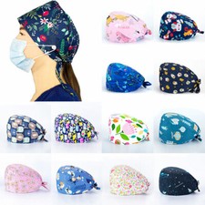 Surgical Scrub Cap Doctor Nurse Kitchen Cotton Hat with Sweatband Adjustable