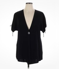 Exclusively Misook Duster Cardigan XL Black Short Sleeve Ruching Arms Spring