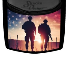 Silhouetted Soldiers Sunset USA Flag Truck Hood Wrap Vinyl Car Graphic Decal