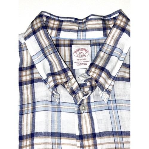 Brooks Brothers Shirt Mens XXL All Irish Linen Plaid Button Down Casual Preppy