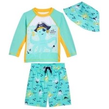Tommy Bahama Swim Set Kids 4T Aqua Pirate Octopus Rash Guard Shorts Hat New
