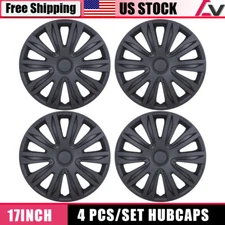 4Pcs 17''Universal Wheel Rim Cover Hubcaps Black Matte Car Caps Trim Rings R17