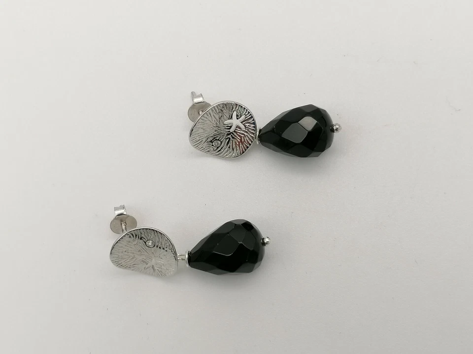 orecchini donna pendenti goccia onice nero argento bianco 925 eleganti - Immagine 4 di 4