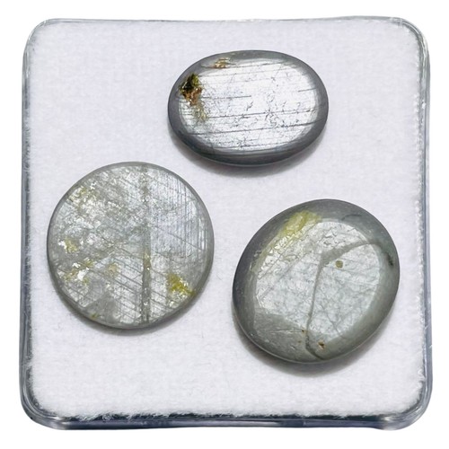 3 Pcs Unheated Natural Silver Grey Sapphire 13-14mm Loose Cabochon Gemstones Lot - Picture 10 of 10