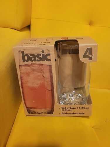 Home Essentials Basic Set Of 4 - 13.25 Oz Glasses Cups Coolers New 4 Pcs.