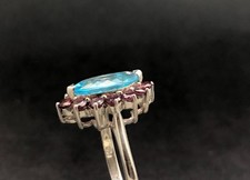 BLUE TPOAZ  RHODOLITE GARNET RING in .925 STERLING SILVER Size 10 FREE SHIPPING