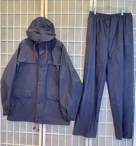 Navy Blue PVC Rain Suit Hooded Jacket 