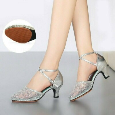 Damen Latein Tanzschuhe Waltz Ballroom Rumba Mit Pailletten Fransen Strass NLK