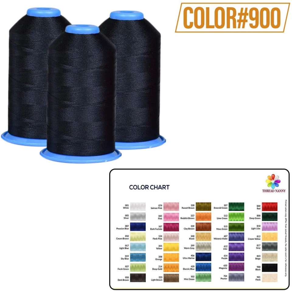 Huge Machine Embroidery Thread Black 3 Pack - Large Polyester Cones 5500 Yards - Image 3 of 4