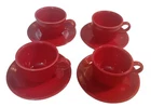 Fiesta Ware Cups & Saucers Scarlet Red Coffee or Tea Cups & Saucers 4 Sets HLC
