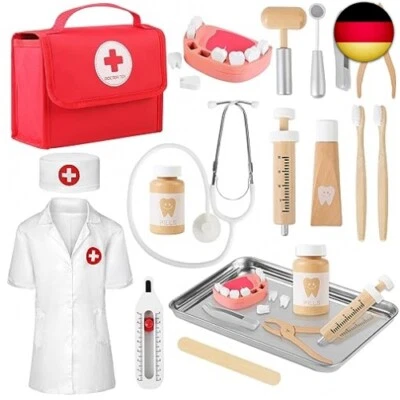 Mardo Arztkoffer Kinder Holz Doktorkoffer Kinder mit Echtem Stethoskop,