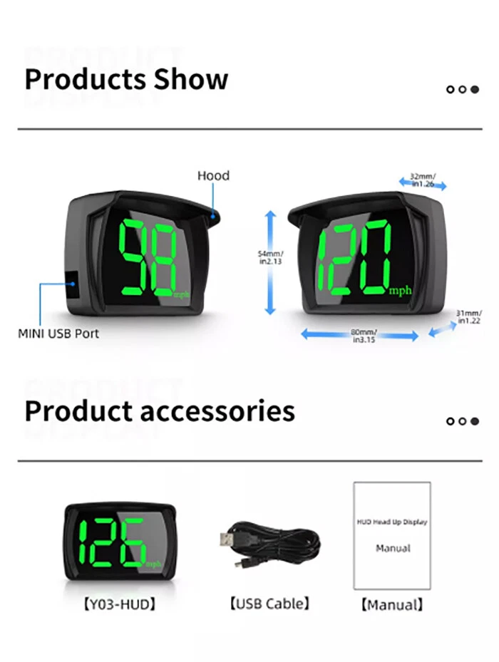 MPH Velocidad HD Accesorio ABS HUD Head Up Display Coche Inteligente Digital GPS Velocímetro Foto 3 de 4