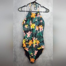 Old Navy Halter Swimsuit Tropical Floral Hibiscus One-Piece Size L