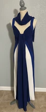 Antthony Women's Curve Grecian Twist Knot Maxi Scarf Dress Blue White Small