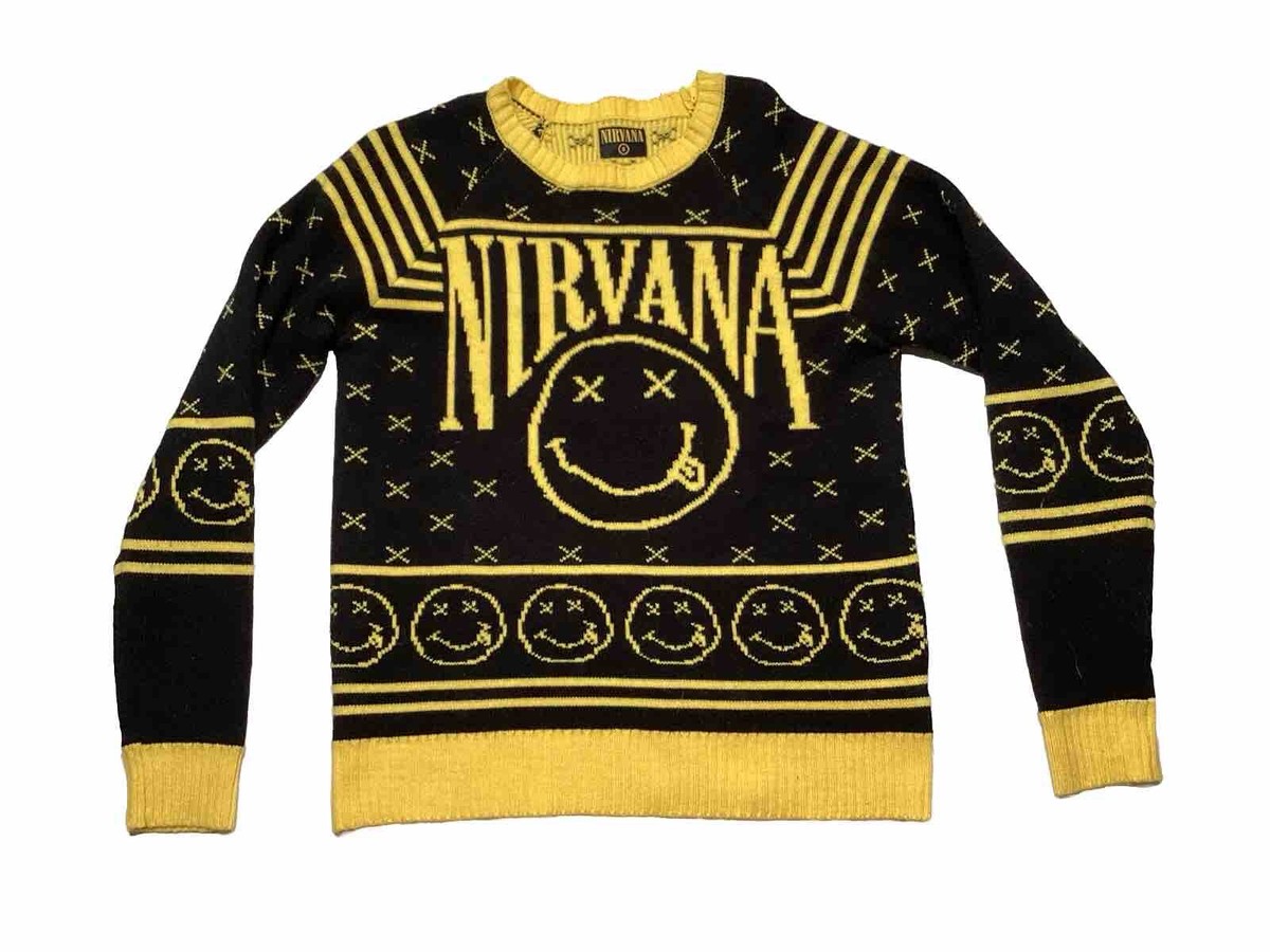 Nirvana Crew Neck Knitted Sweater Yellow Black Small Christmas