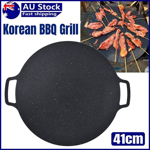 41cm Round Korea Cast Iron Griddle Plate, BBQ Pan Cooking Griddle Grill