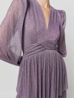 $331 Sabina Musayev Women's Purple Tiered Sequin Mini Dress Size Medium