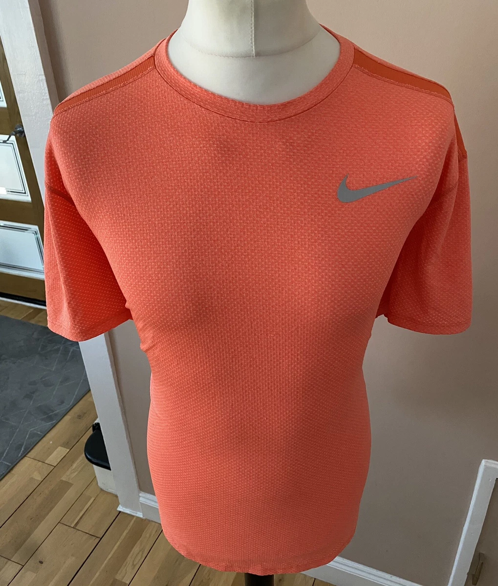 Nike Breathe Mens Short Sleeve Running Top Shirt Orange AT3923 482