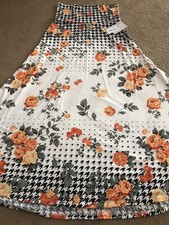 LuLaRoe Small MAXI Skirt Dress White Houndstooth Ombré Orange Dip Roses 6/8 S