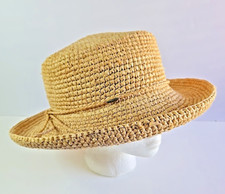 The Scala Collection Sun Hat Straw Wide Brim One Size Natural Beach Travel EUC