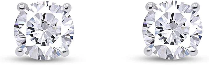 Aretes solitarios redondos de diamantes cultivados en laboratorio de 1/7 quilate en oro blanco macizo de 10 k Foto 2 de 4