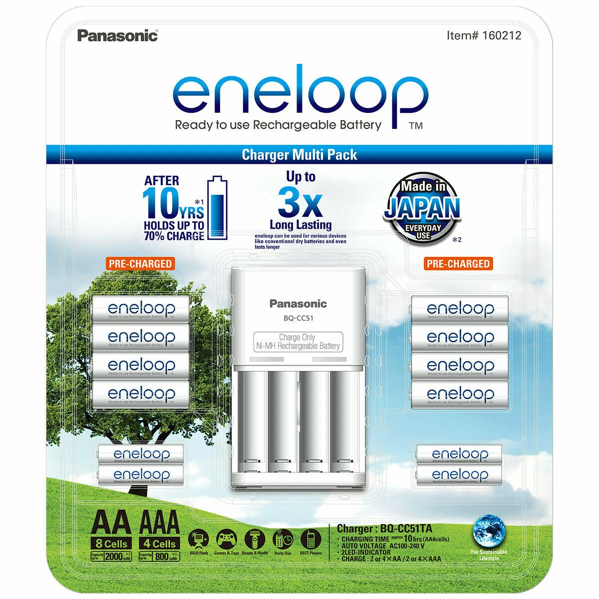 NEW Panasonic Eneloop Rechargeable NiMH Batteries Set 8 AA 4 AAA Charger