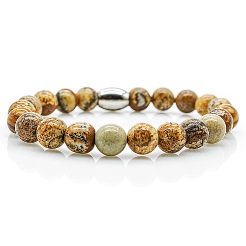 Jaspis Armband Bracelet Perlenarmband Damen Herren beige 6/8mm Edelstahl Perlen - Bild 7 von 8