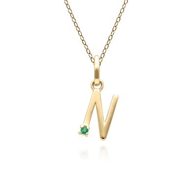Halskette mit Initialen N Smaragd Buchstaben in 9 kt Gelbgold