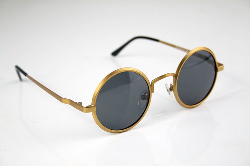 round gold metal sunglasses 1970s polarized lens retro Steampunk Hi Tek - Picture 2 of 5