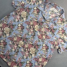 Lemon Grass Shirt Womens XL Blue Floral Butto...