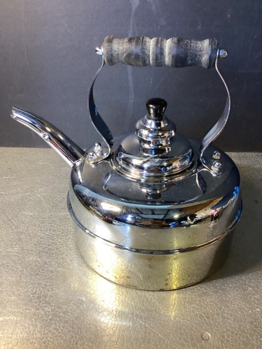 Vintage Classic English Simplex Kensington Whistling Tea Kettle Chrome & Copper