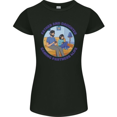 Vater & Tochter Spielen Spieler Tag Lustiges Damen Petite Schnitt T-Shirt