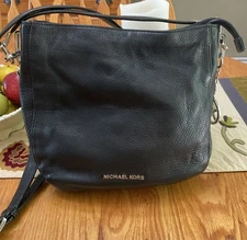 Michael Kors Black Pebble Leather Fulton Slouchy Shoulder Bag Tote-EUC!