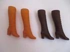 2 Pair Vtg Barbie Doll Squishy Lace Up Boots-Tan/Brown-Korea-Taiwan-1970s