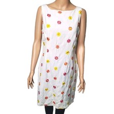 R&K ORIGINALS 8 M Vintage Linen Blend Sheath Dress Midi White Embroidered Daisy