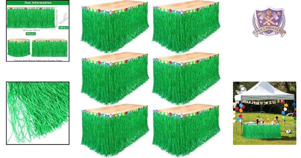 6件装绿草桌裙9英尺x29.5英寸热带派对装饰 — 第 2/4 张图片