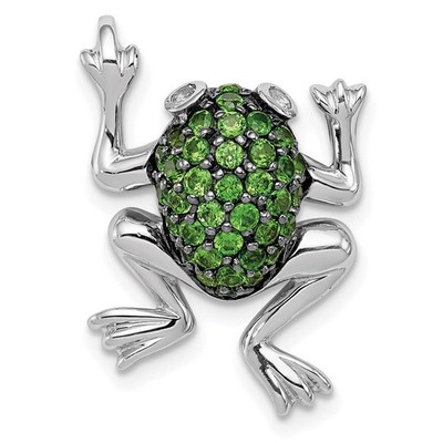 Sterling Silber Rhodium Weißtopas & Chromdiopsid Frosch Anhänger Halskette