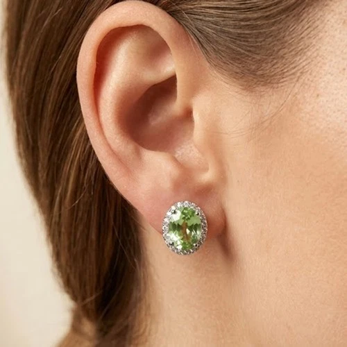 Alluring Lime Green Tourmaline 4.25Ct 925 Sterling Silver White Gold Earrings