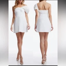 New Dress The Population Olive Off the Shoulder Mixed Media Mini Dress White S