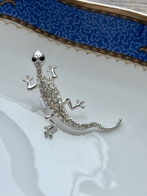 Silver Tone Rhinestone Gecko Slide Pendant Lizard Charm 