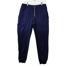 Jaanuu Cargo Jogger Scrub Pants Womens Navy Blue Drawstring Waist Zippers Medium