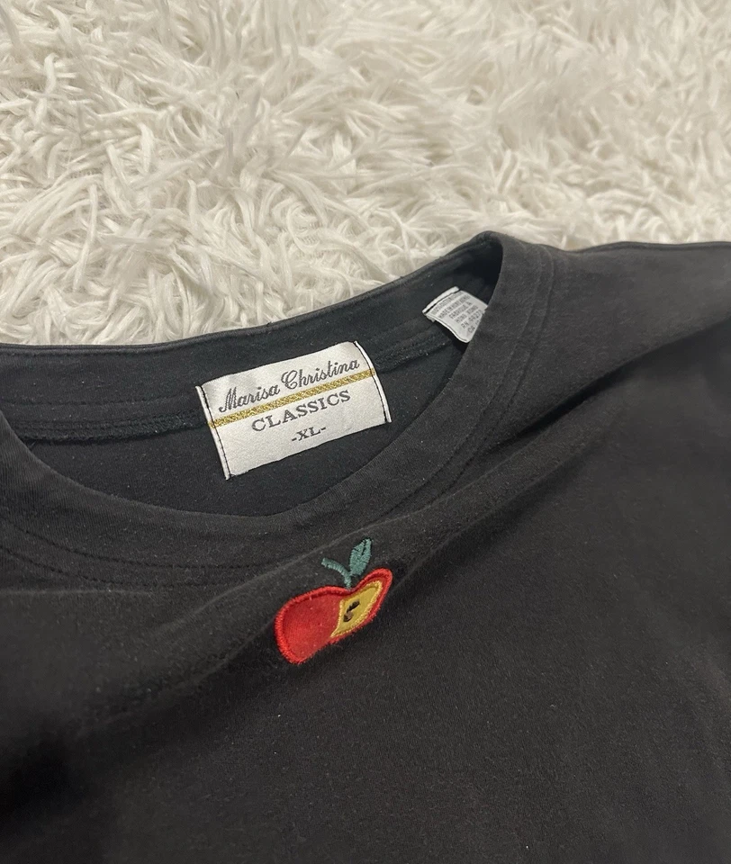 Vintage 90s Marisa Christina Classics Red Apple Graphic Shirt Black - Size XL - Image 3 of 3
