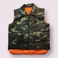 Vintage Men  s Woodland Camo Reversible Hunting Vest 90s Sz M Safety Orange