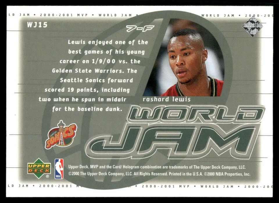 Rashard Lewis 2000-01 Upper Deck MVP World Jam Basketball Excellent - Image 2 of 2